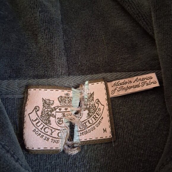 Juicy Couture Women's M Vintage Y2K Dark Gray Velour Zip Up Hoodie Sweater - Picture 5 of 13